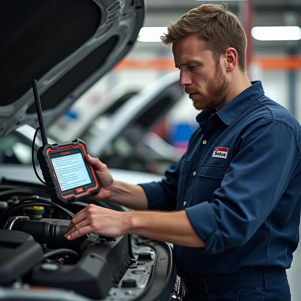 Mechanic Using Snap-on Solus Scan Tool