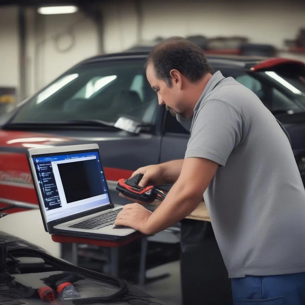 Mechanic updating his Snap-on scan tool