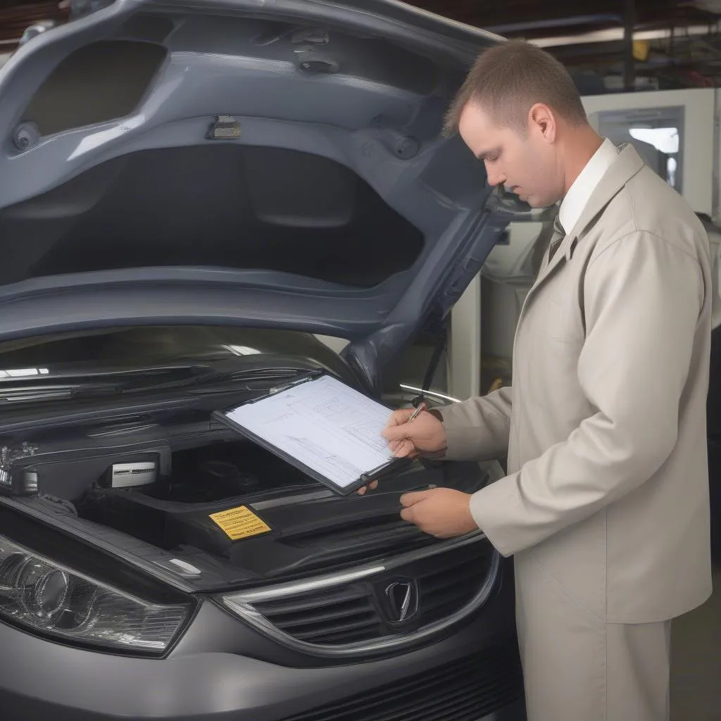 Southeast car agency technician using a dealer scanner to diagnose a European car