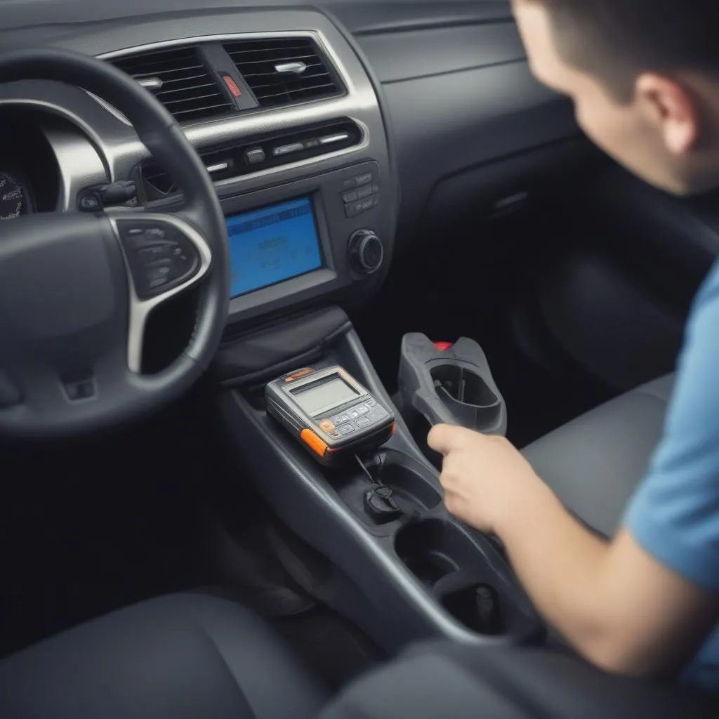 Mechanic using an SRS code scanner