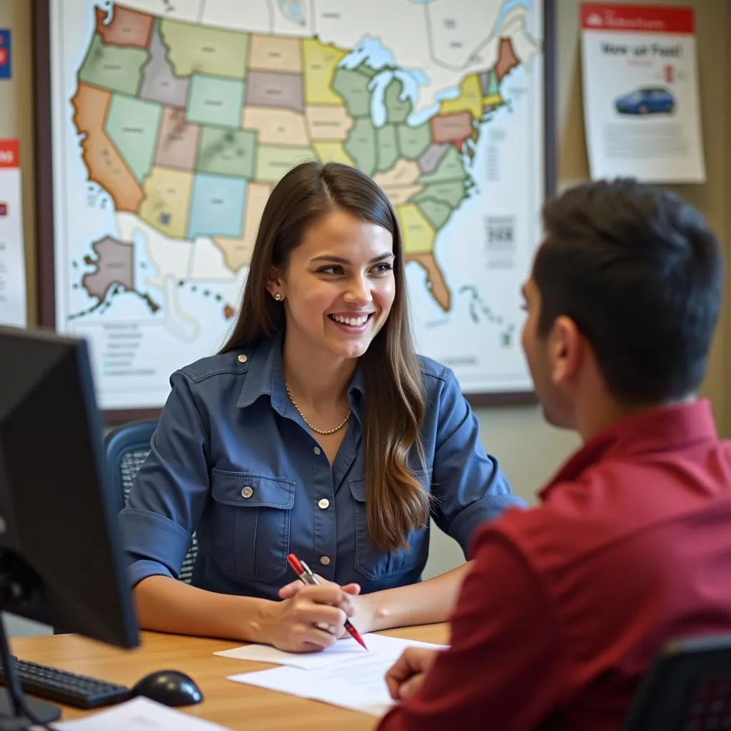 State Farm agent helping customer with car insurance