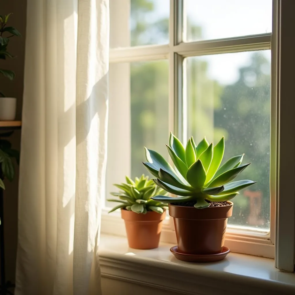 Healthy succulent thriving in indirect sunlight