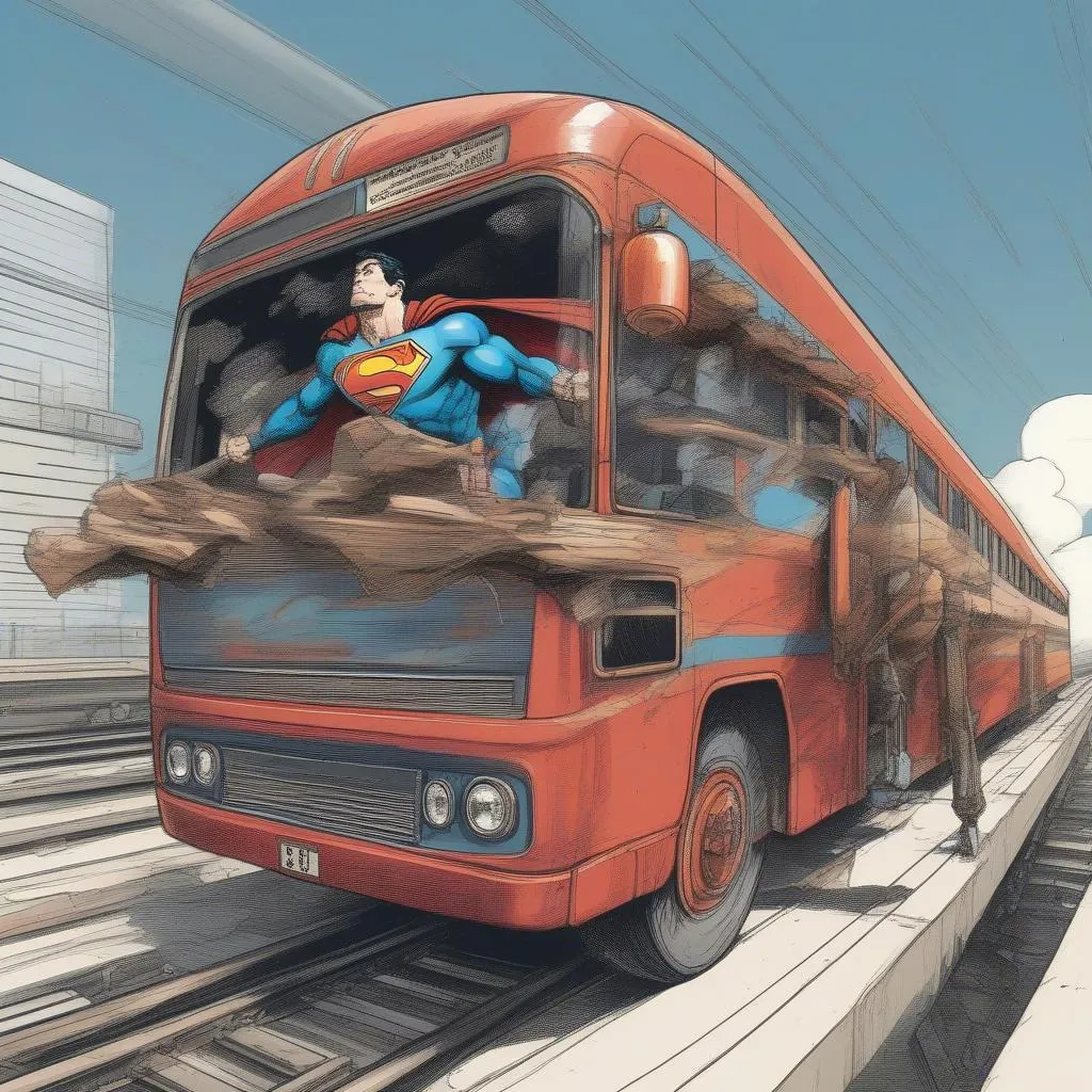 Superman Lifting a Bus and Train