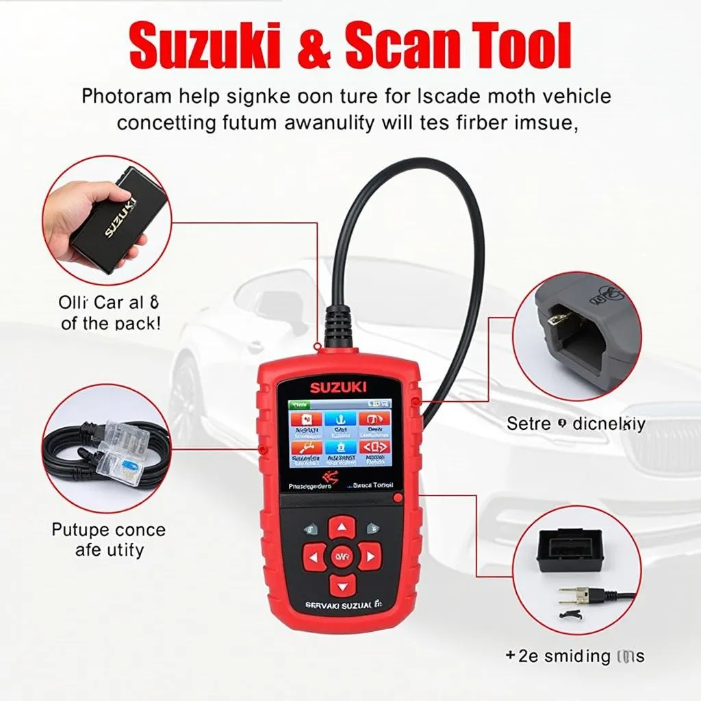 Suzuki Tech 1 Scan Tool connected to a car's OBD-II port.