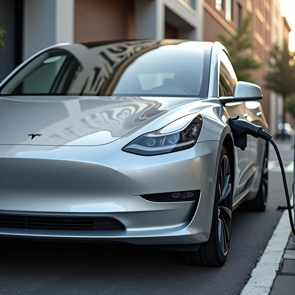 Tesla Model 3 plugged into a charging station