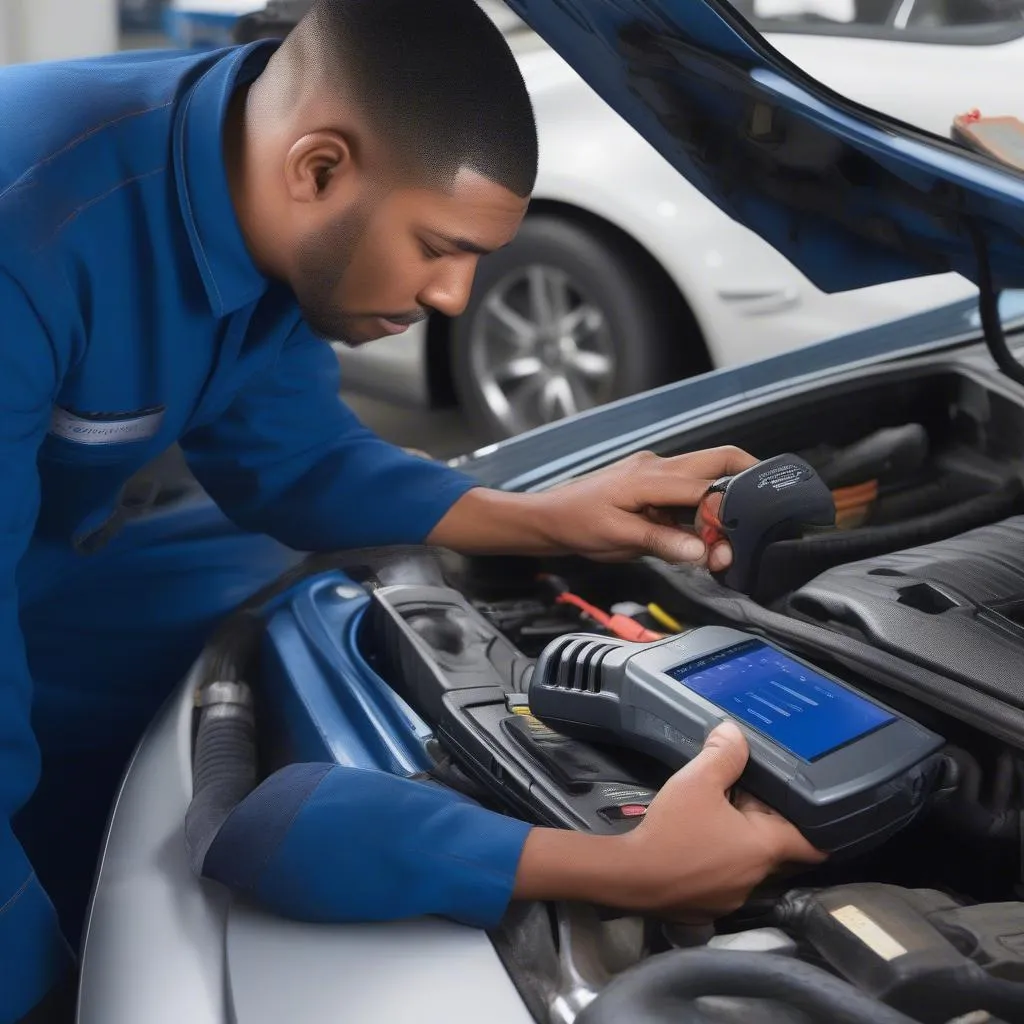 Mechanic using ThinkScan Plus S7