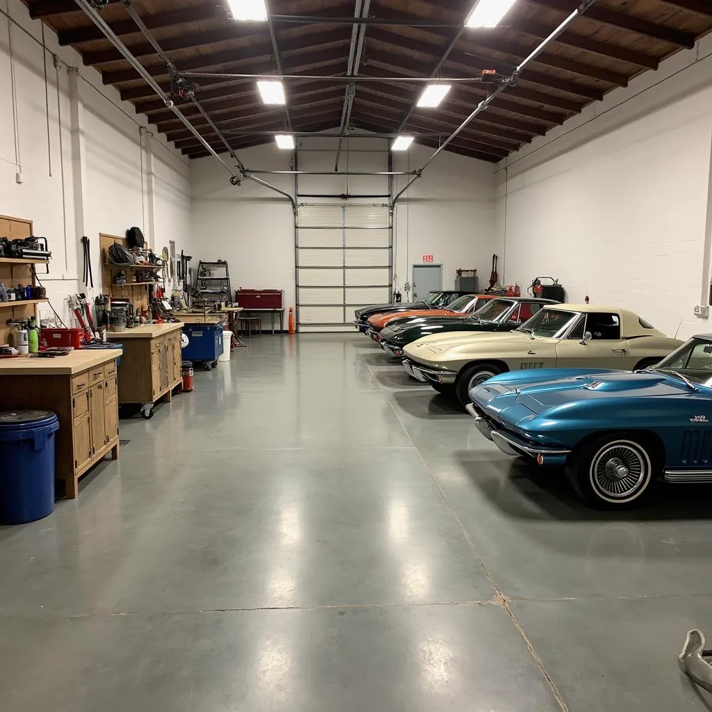 Three-car garage with classic car collection