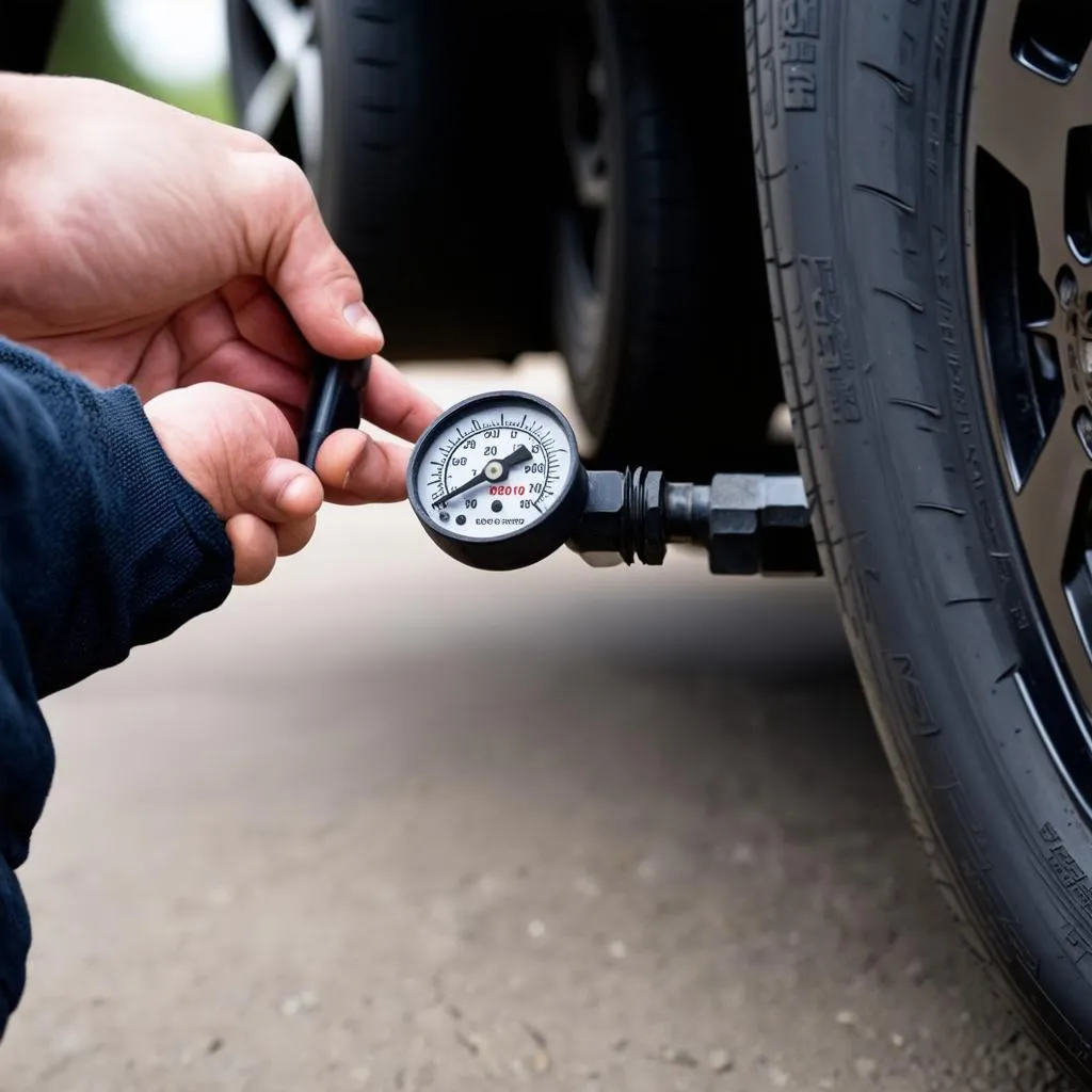 Checking Tire Pressure with Gauge