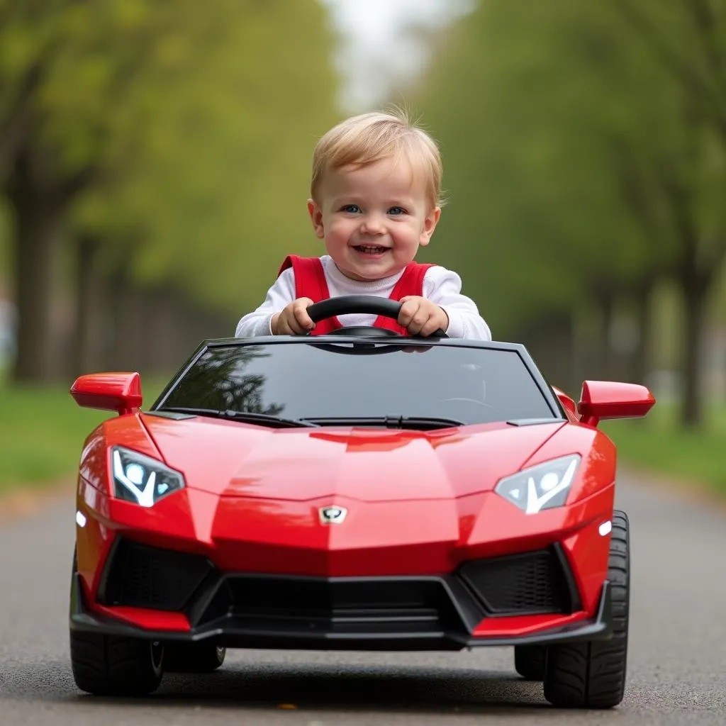 Toddler Playing with Electric Car