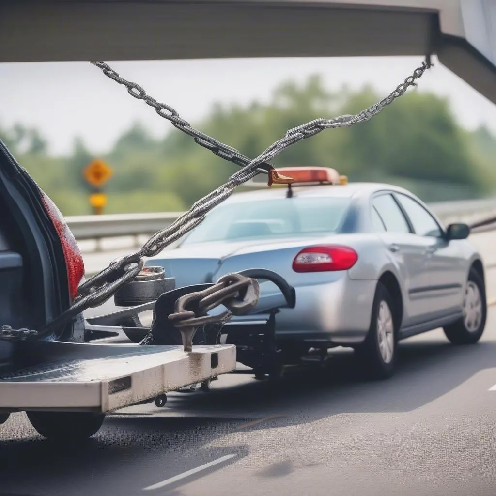 Tow car with hook and chain