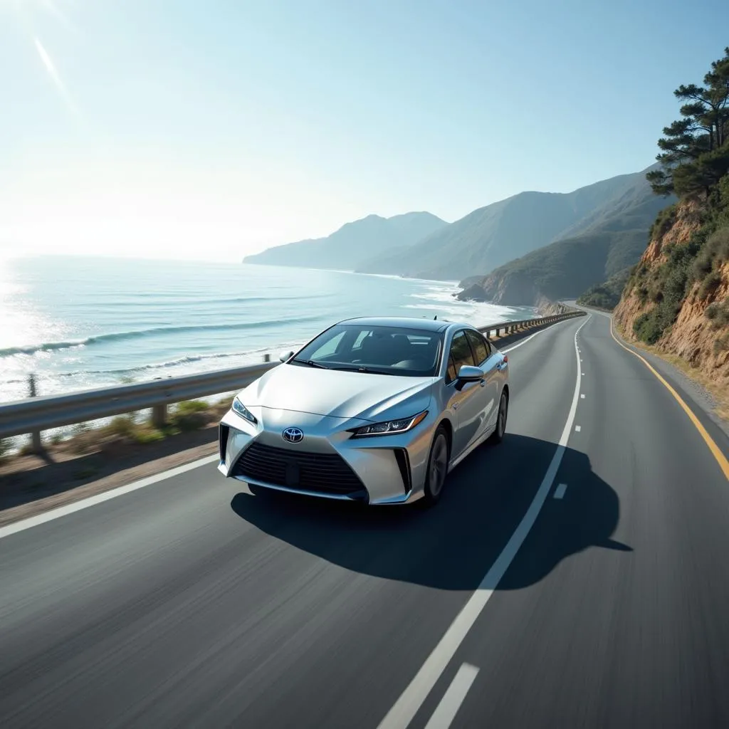 Toyota Mirai on a scenic route