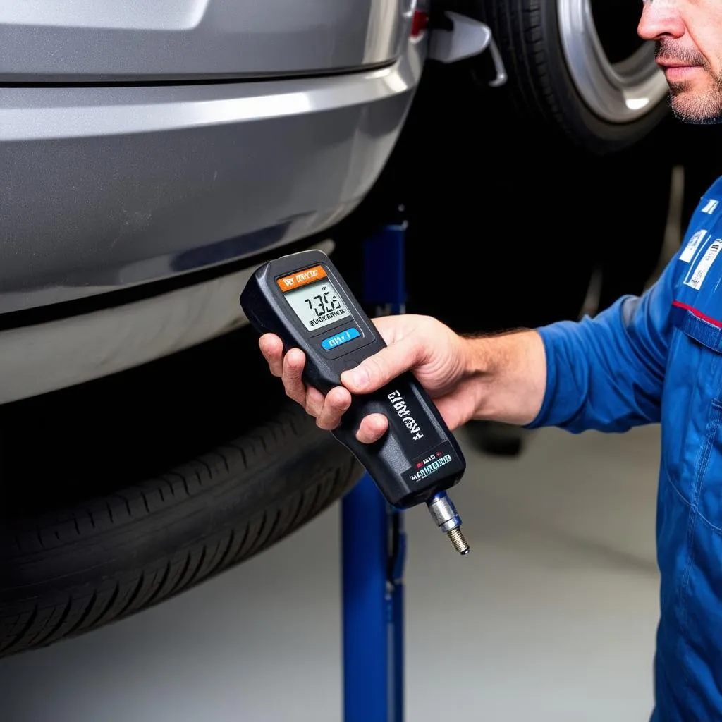 Mechanic using TPMS Reset Tool