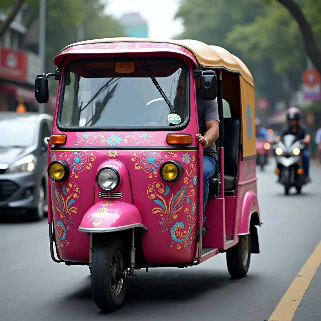 Tuk-tuk navigating through busy Bangkok streets