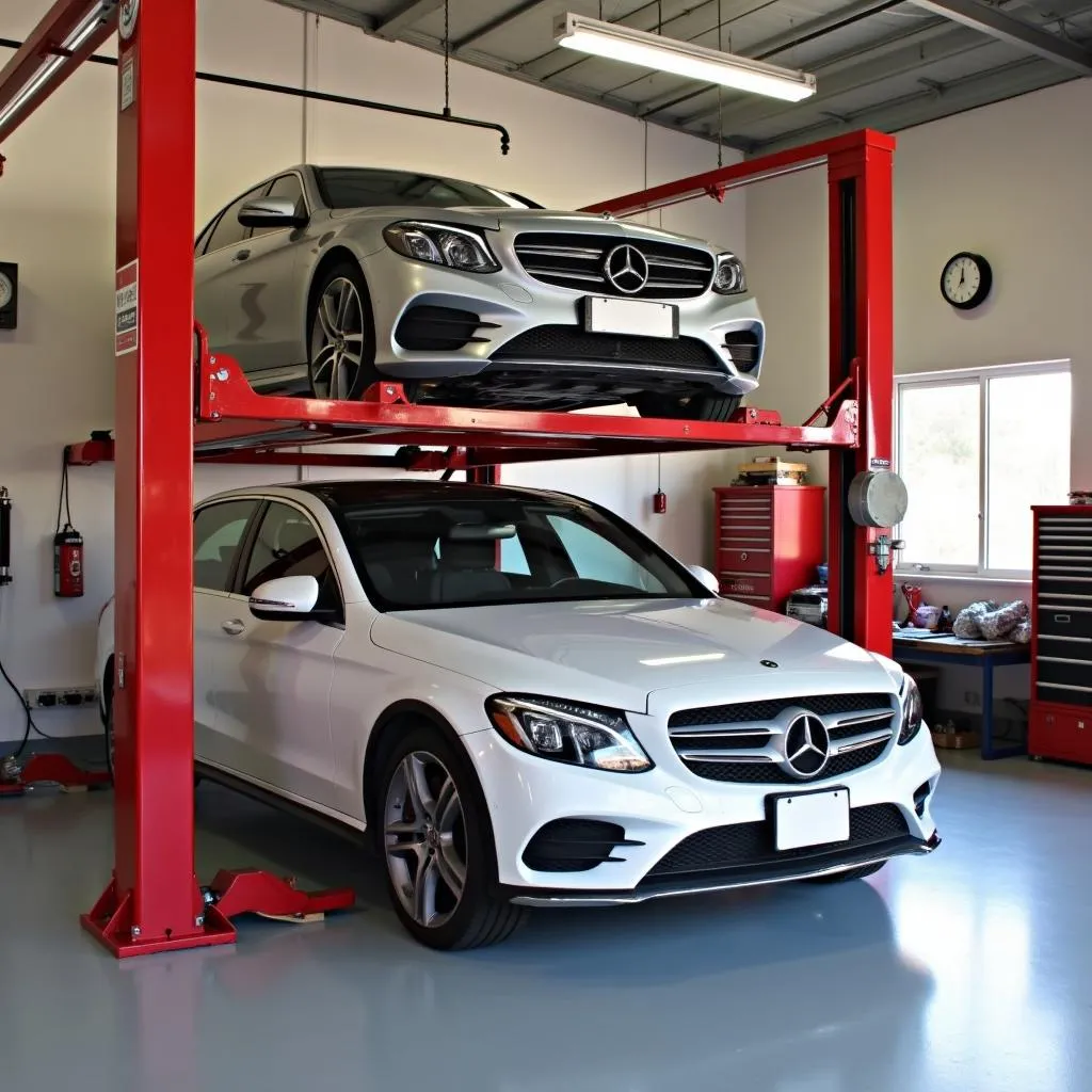 Two Post Car Lift in a Home Garage