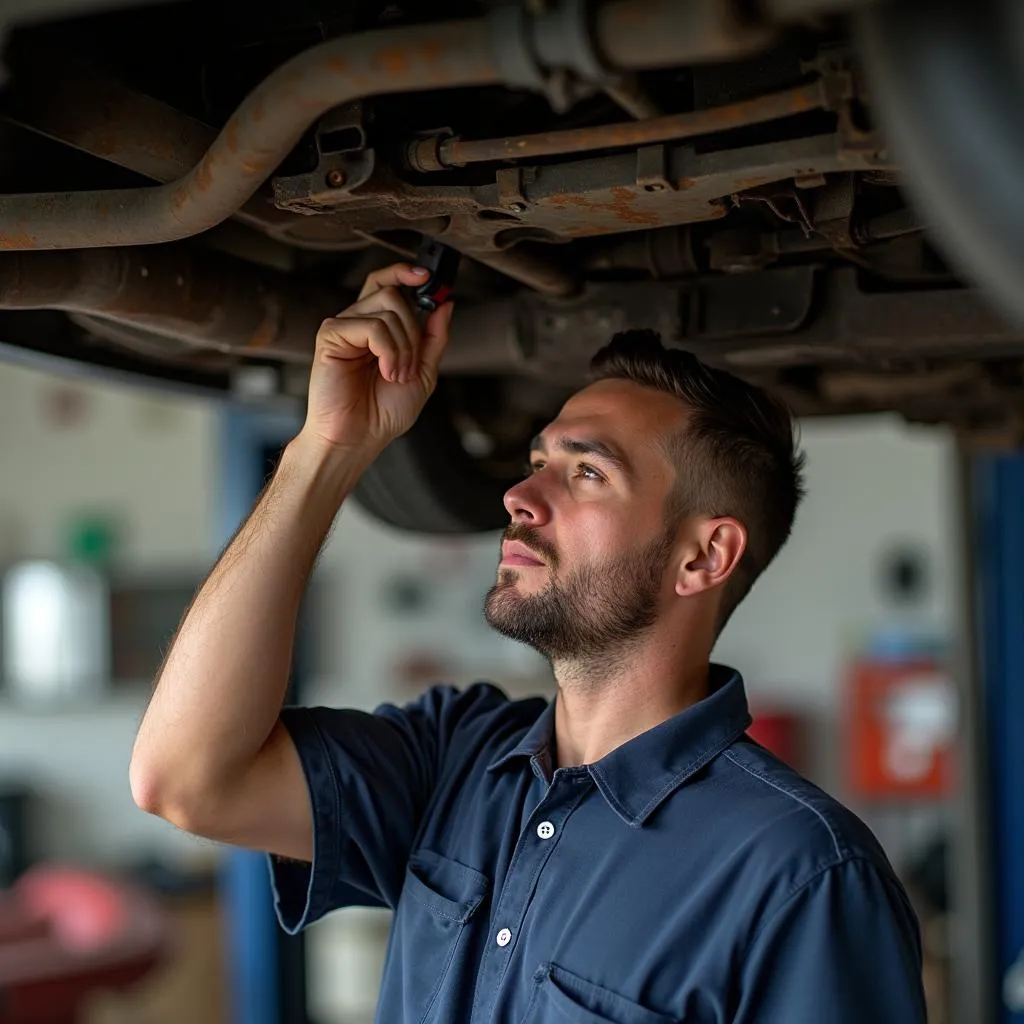 Mechanic inspecting a used car in Hawaii