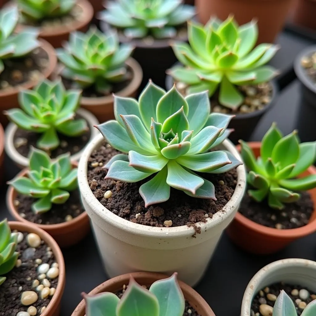 Assortment of thriving succulents in different shapes and sizes