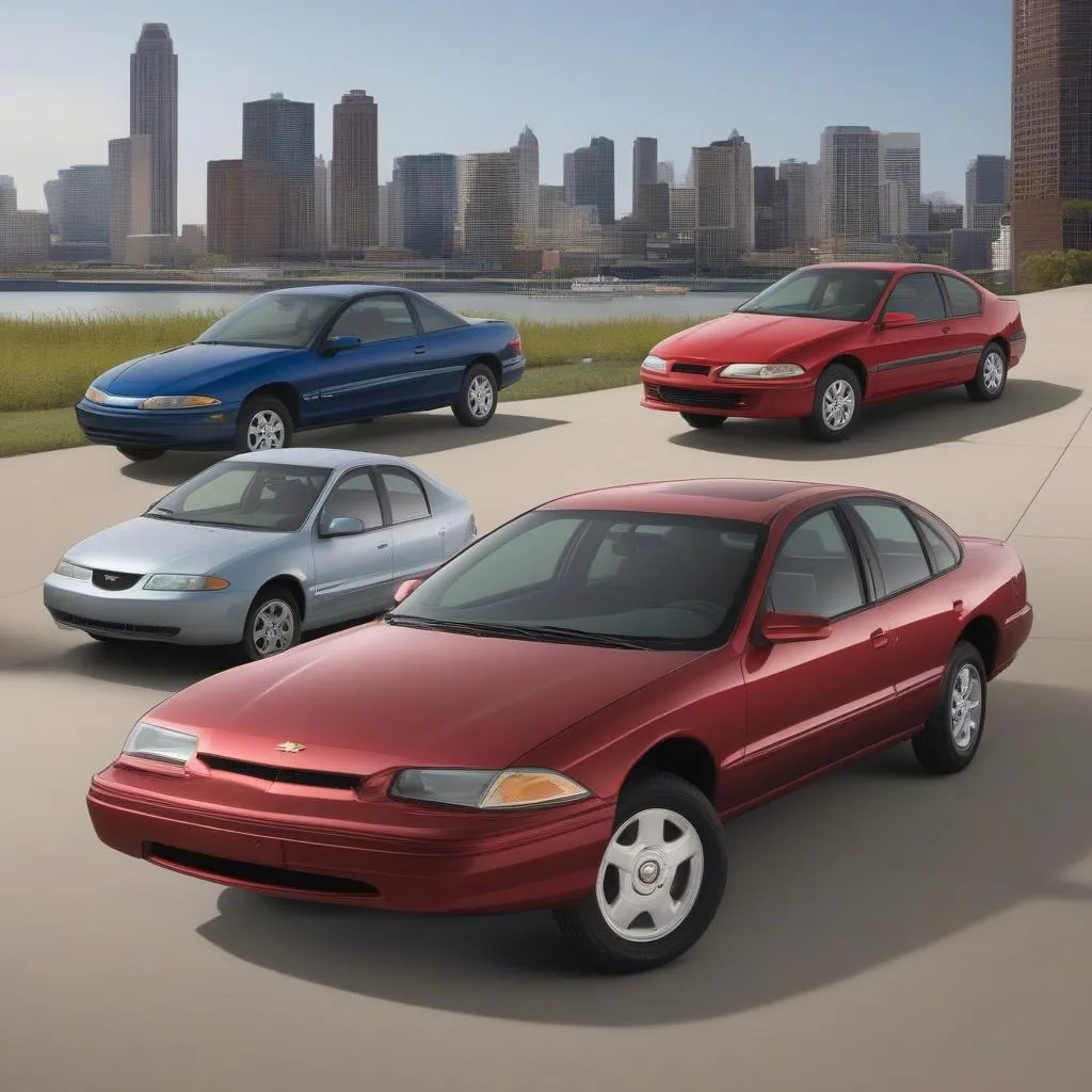 Different generations of the Chevy Cavalier lined up