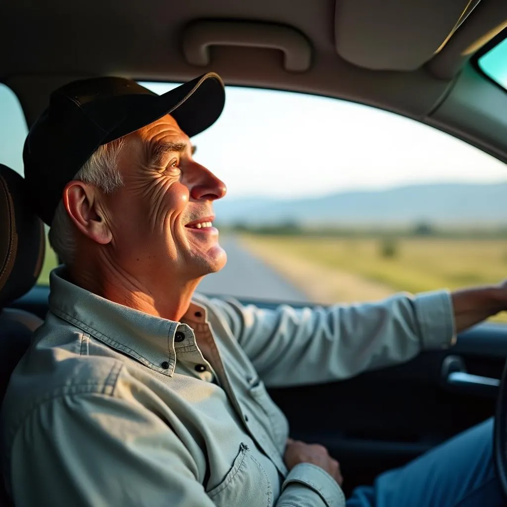 Veteran Driving a Car, Considering Insurance Options