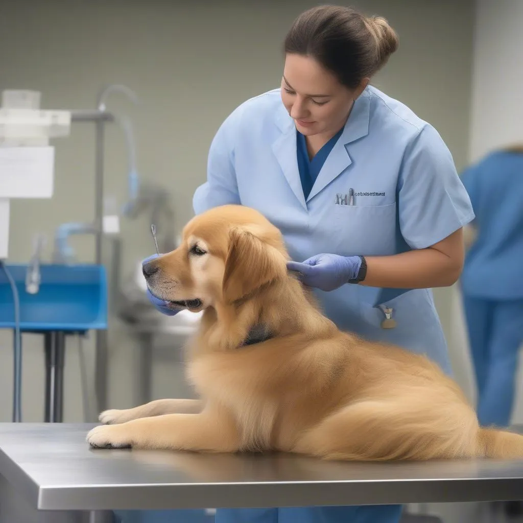 Veterinary Technician Examining a Dog