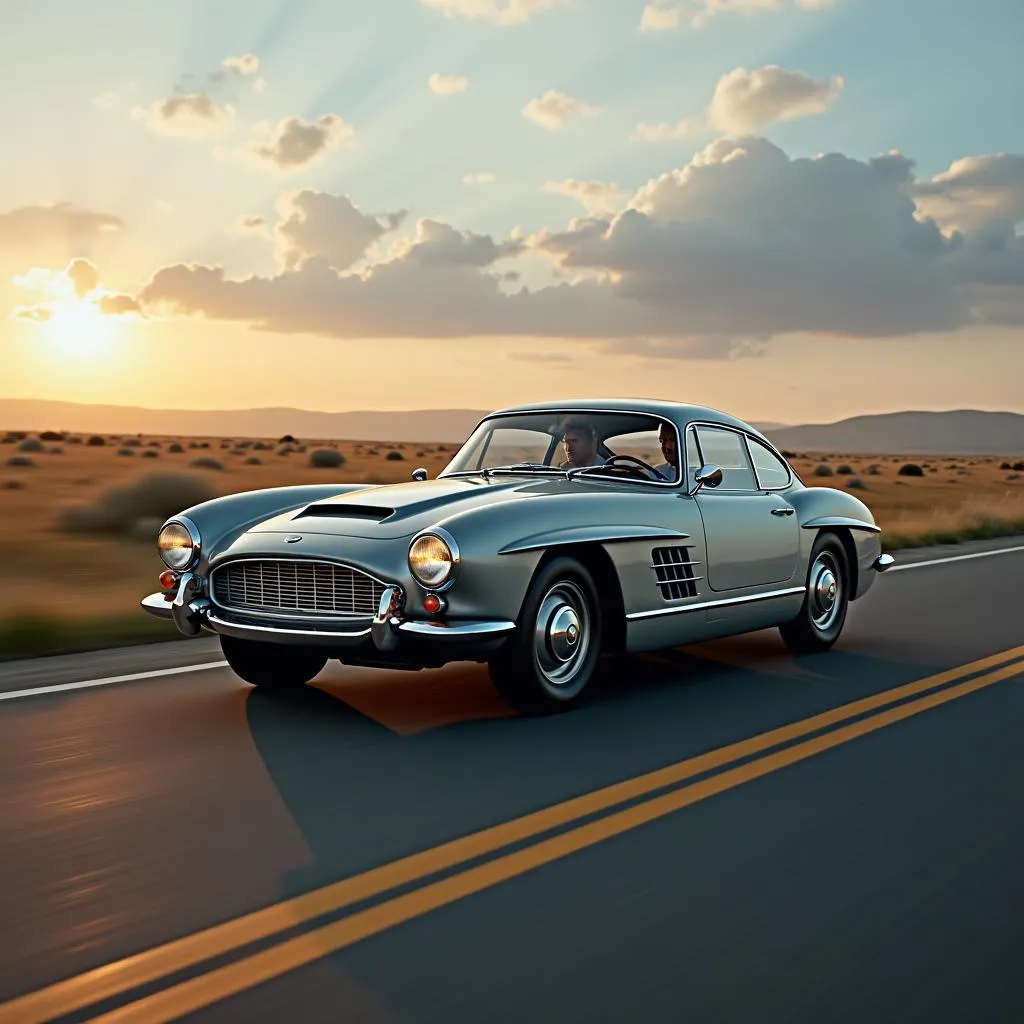 Vintage Car Cruising on an Open Road