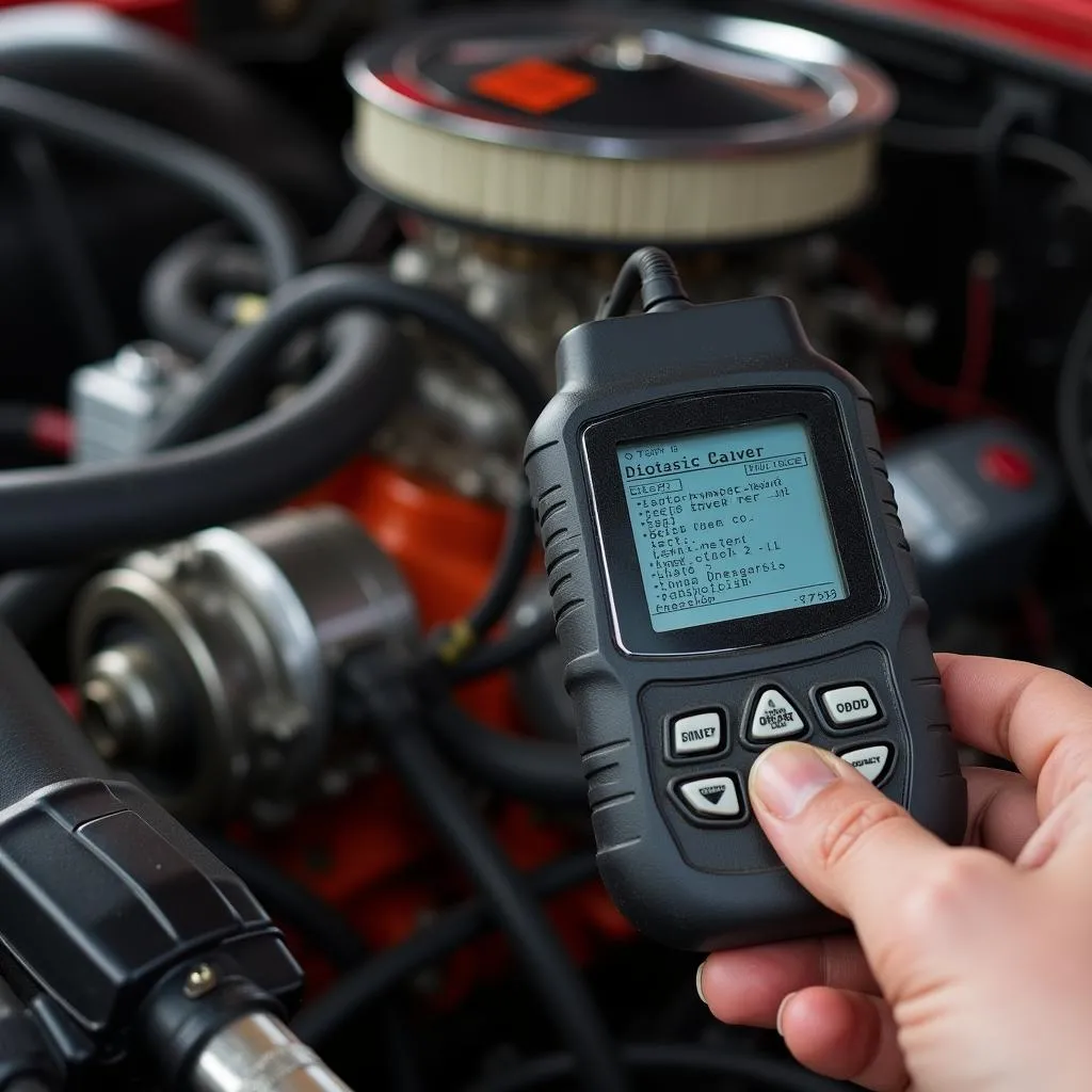 1990 Chevy scan tool connected to a car's OBD port