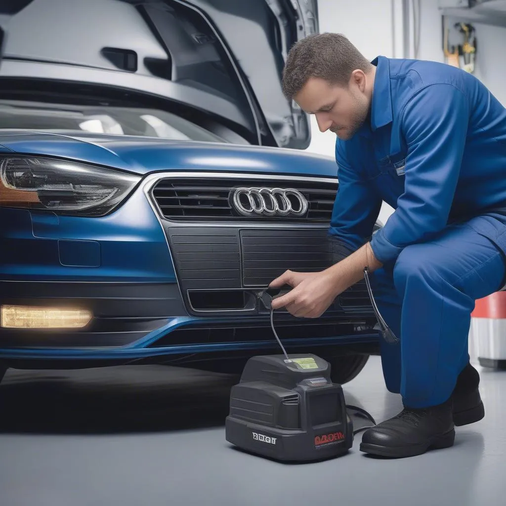 Mechanic using a professional VW/Audi scan tool