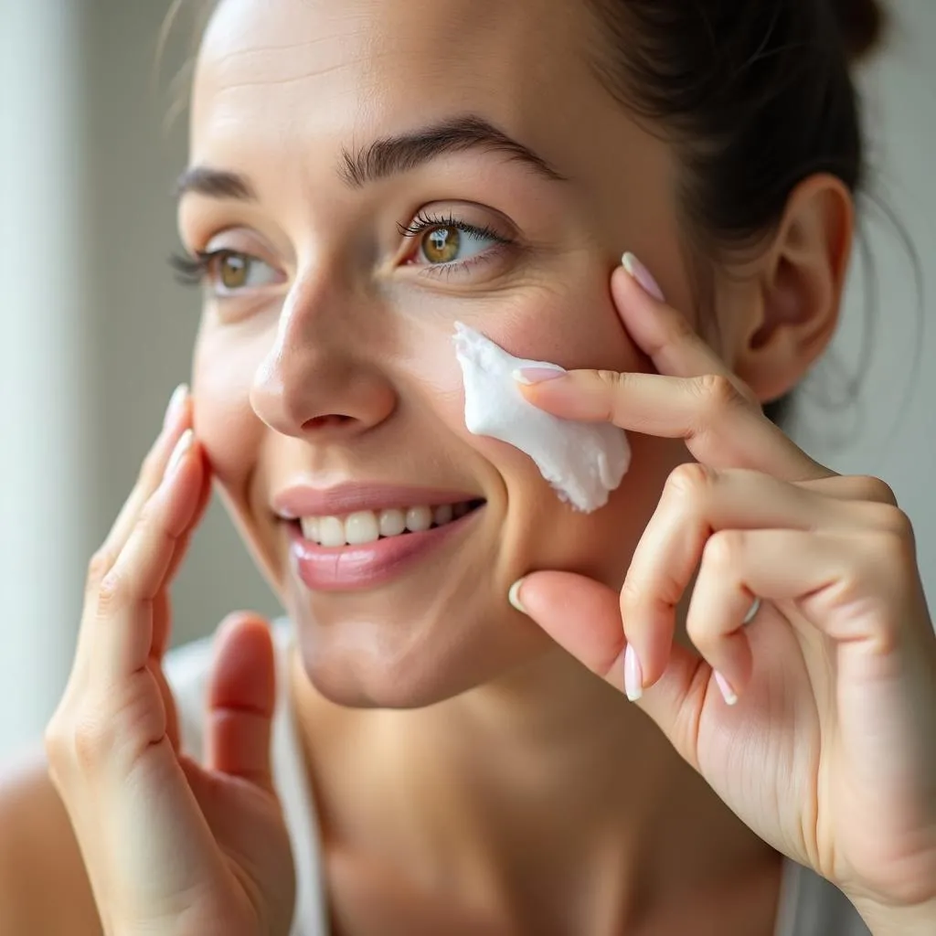 Woman Applying Moisturizer to Dry Skin