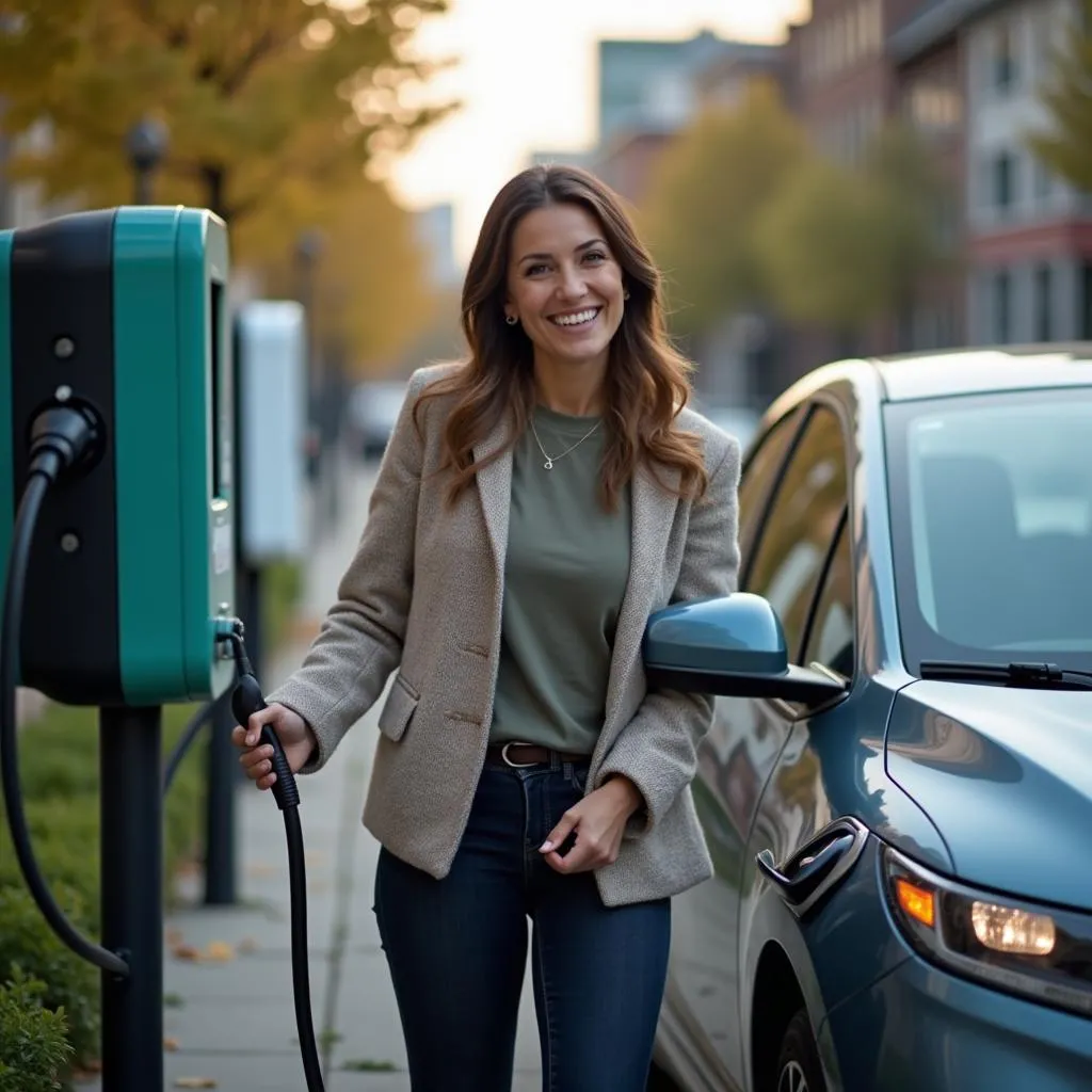 EV Owner Using Public Charging Station