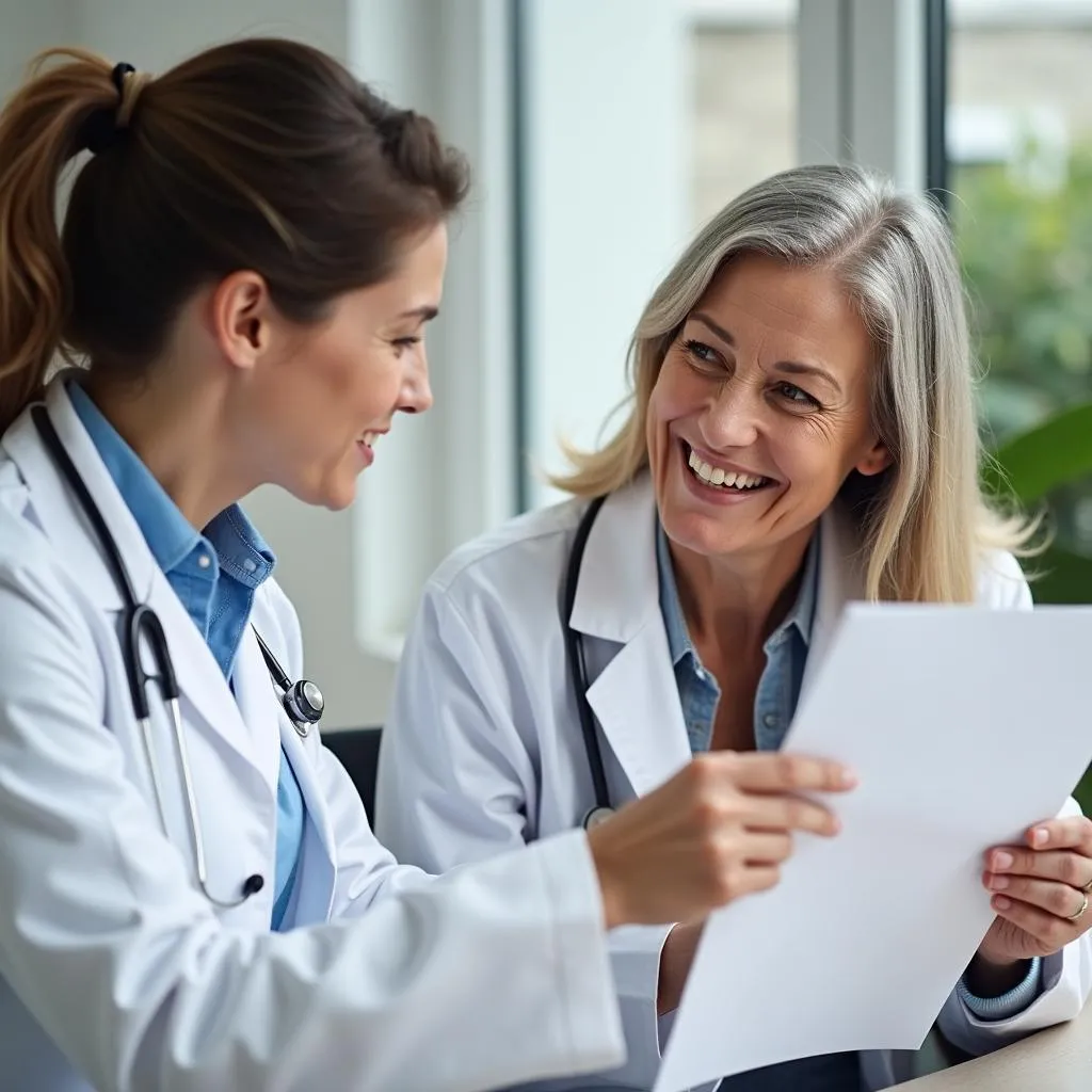 Woman Doctor Discussing Medical Chart with Patient