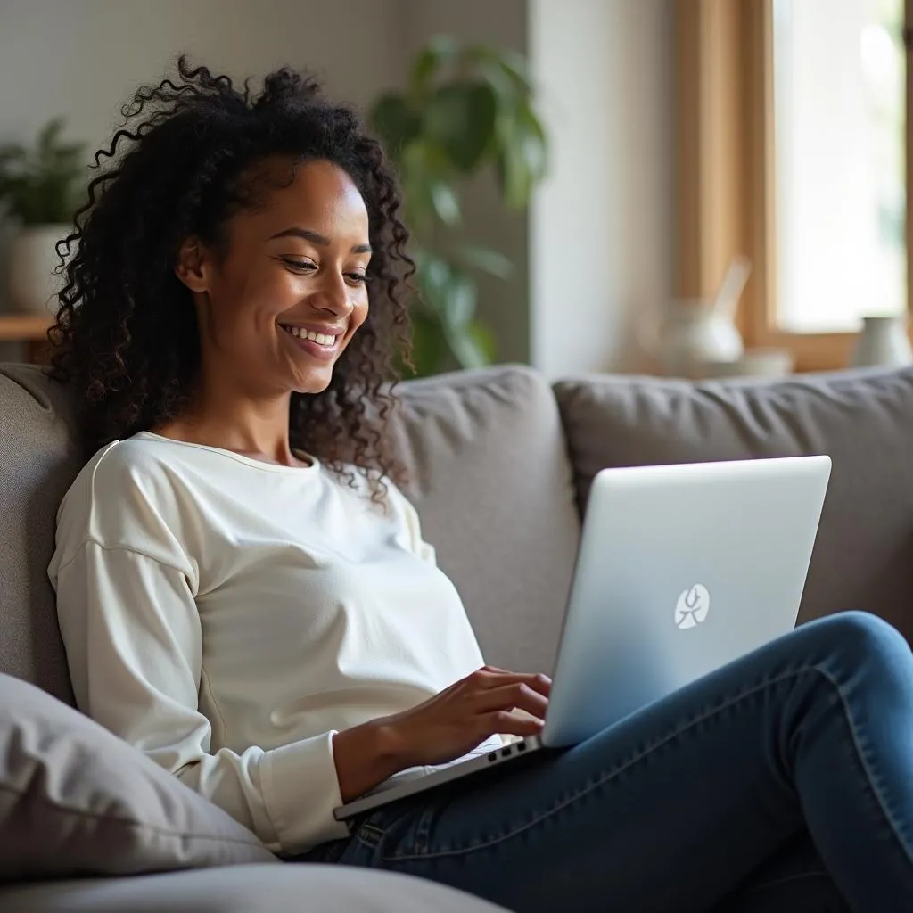 Woman Using Laptop for Walmart Money Transfer