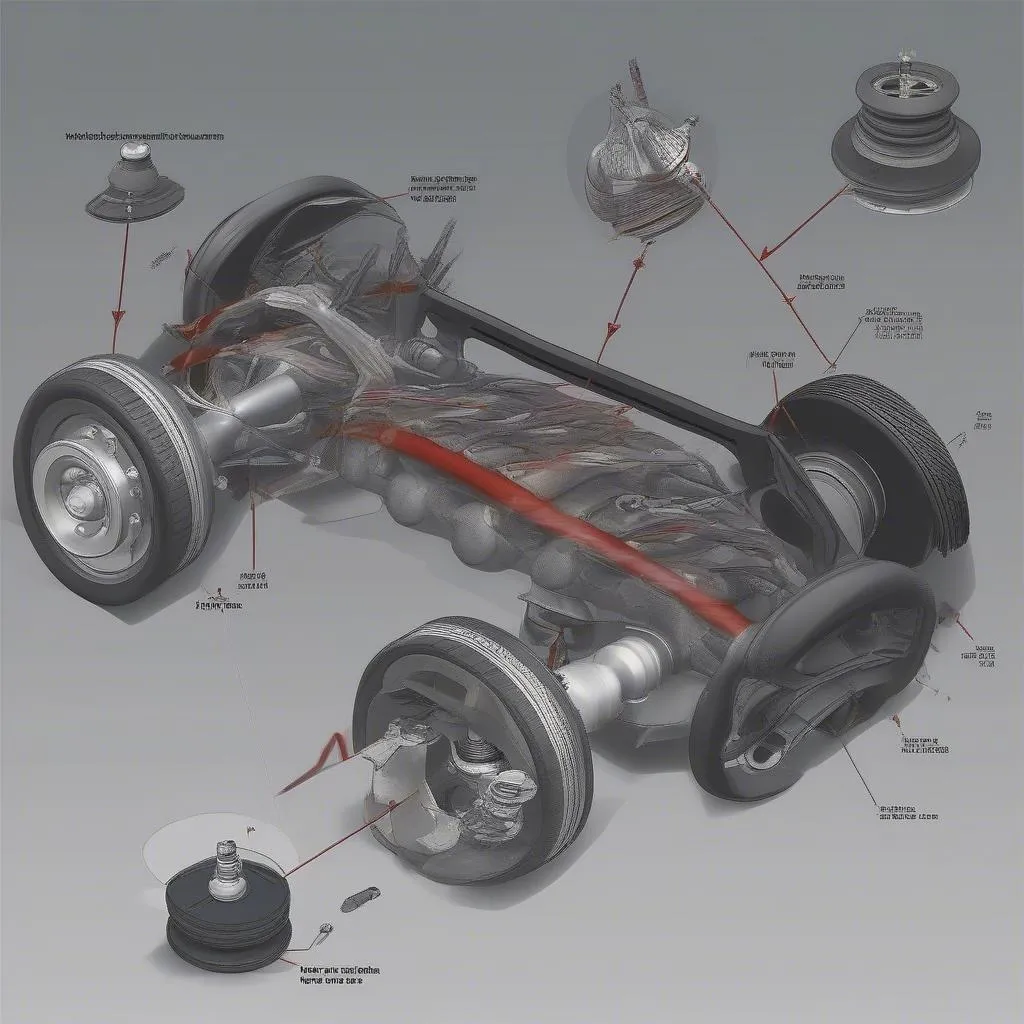 Worn-out shock absorbers on a car suspension system