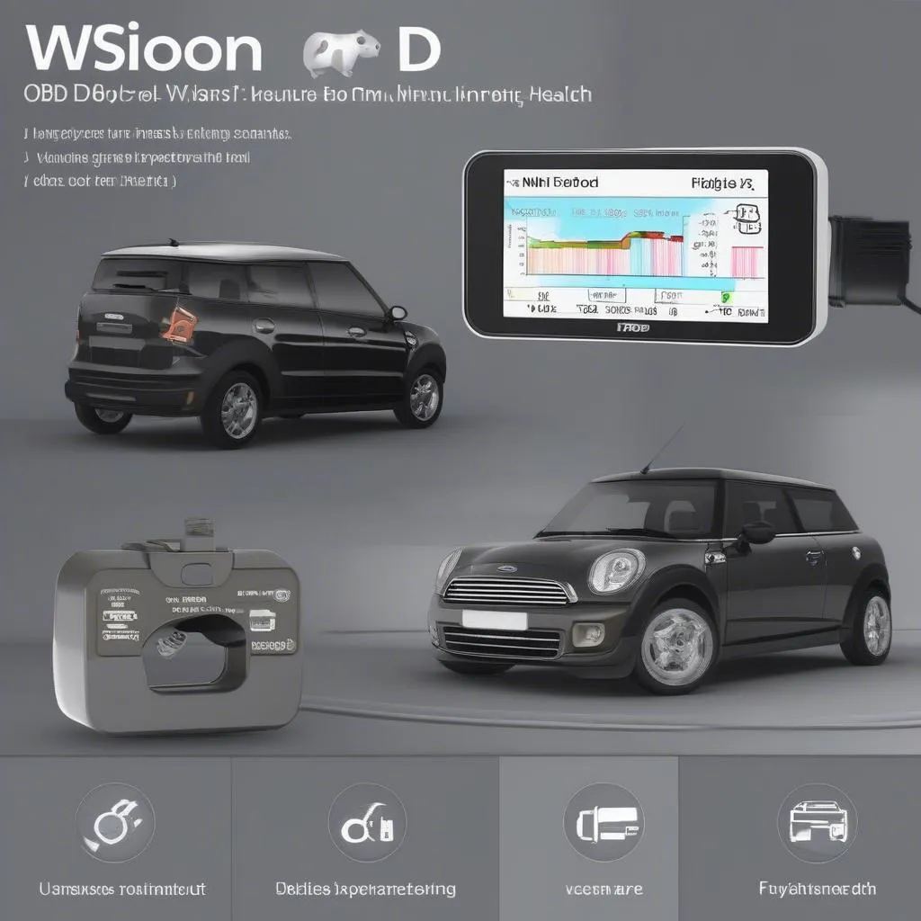 Wsiiroon Mini Car OBD2 OBDII Scan Tool for Ford displaying diagnostic information