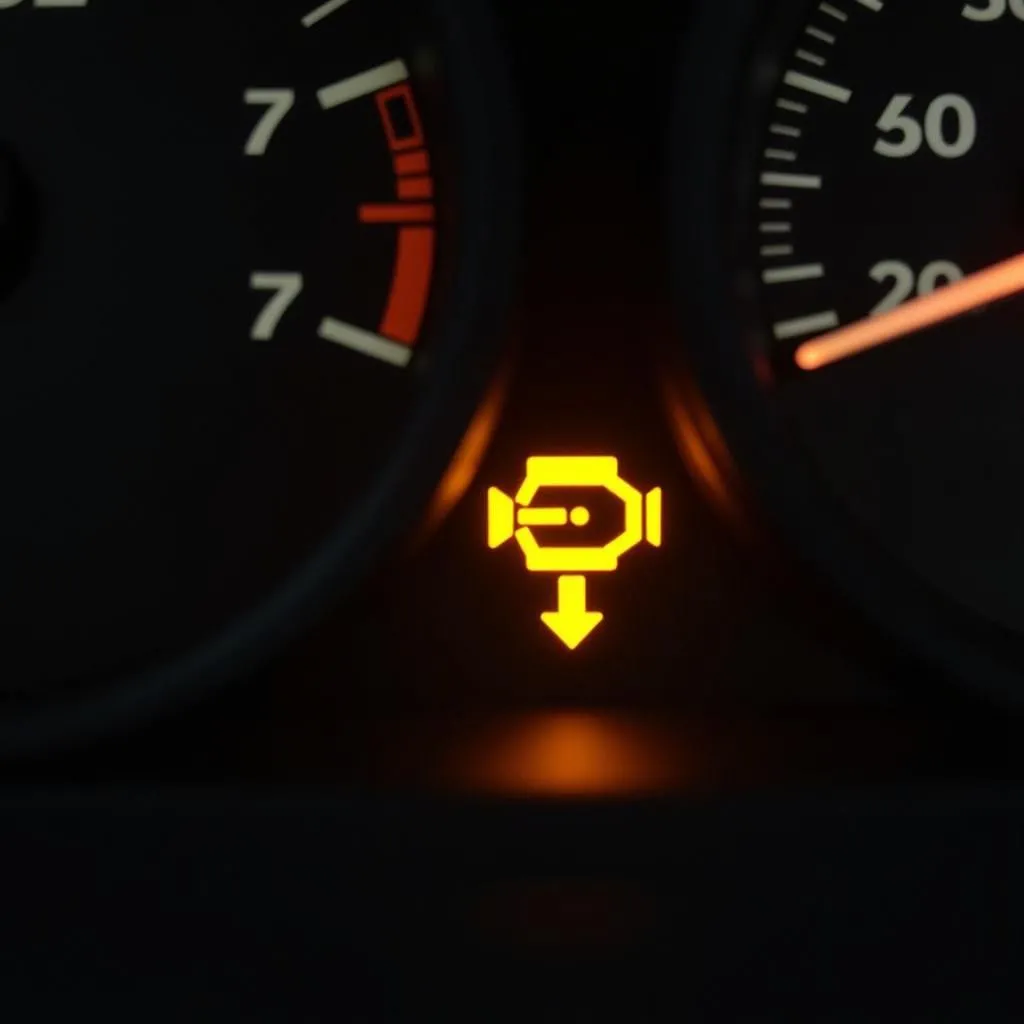 Yellow Emissions Light on Car Dashboard