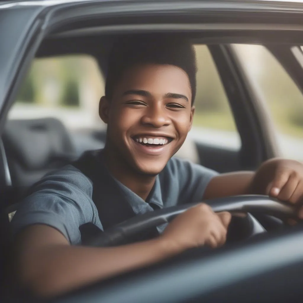 Young Driver with Safe Car