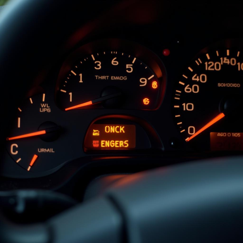 Dashboard of a 2004 Toyota Highlander showing the Check Engine Light