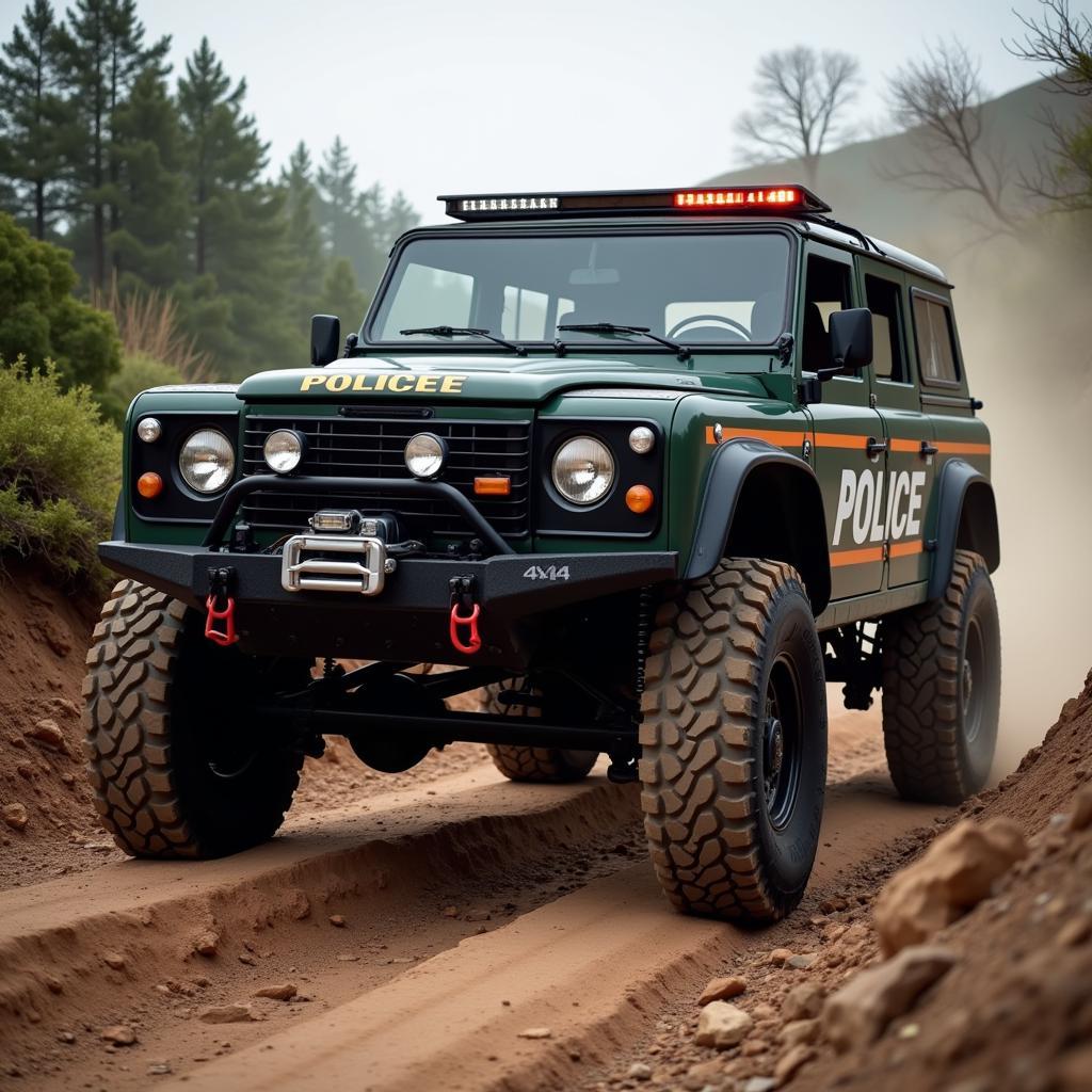 4x4 Police Car Navigating Off-Road Terrain