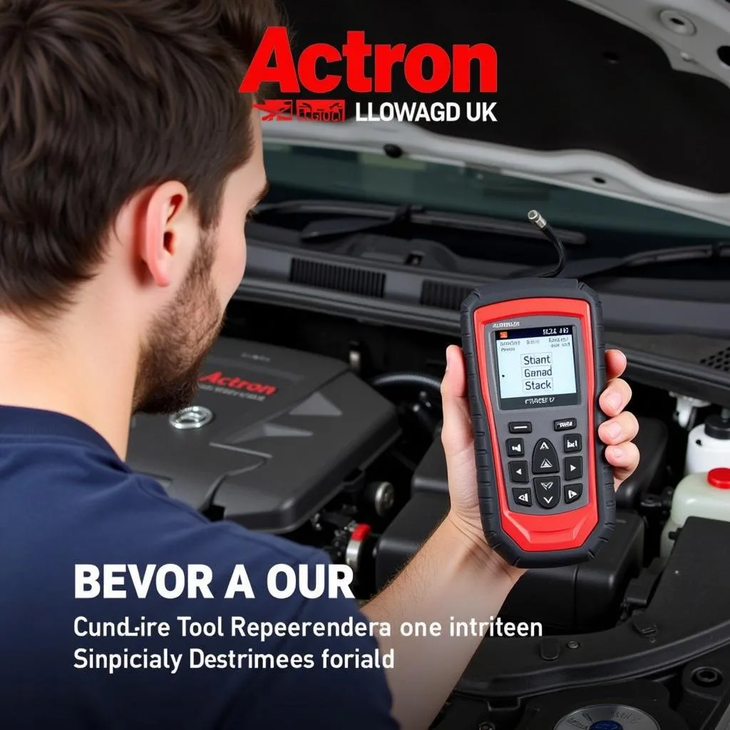 Mechanic holding the Actron CP9695 Autoscanner Pro OBD2 Scanner