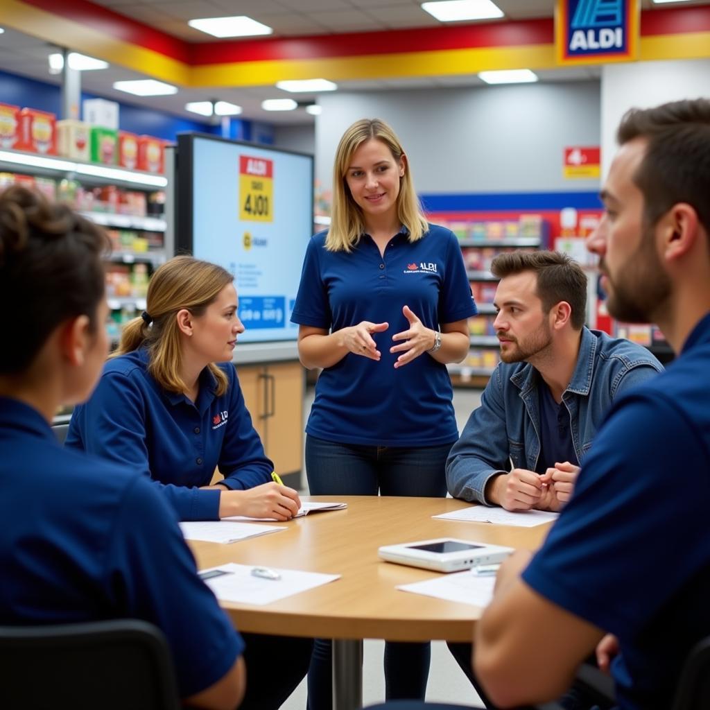 Aldi Store Manager Leading a Team Meeting