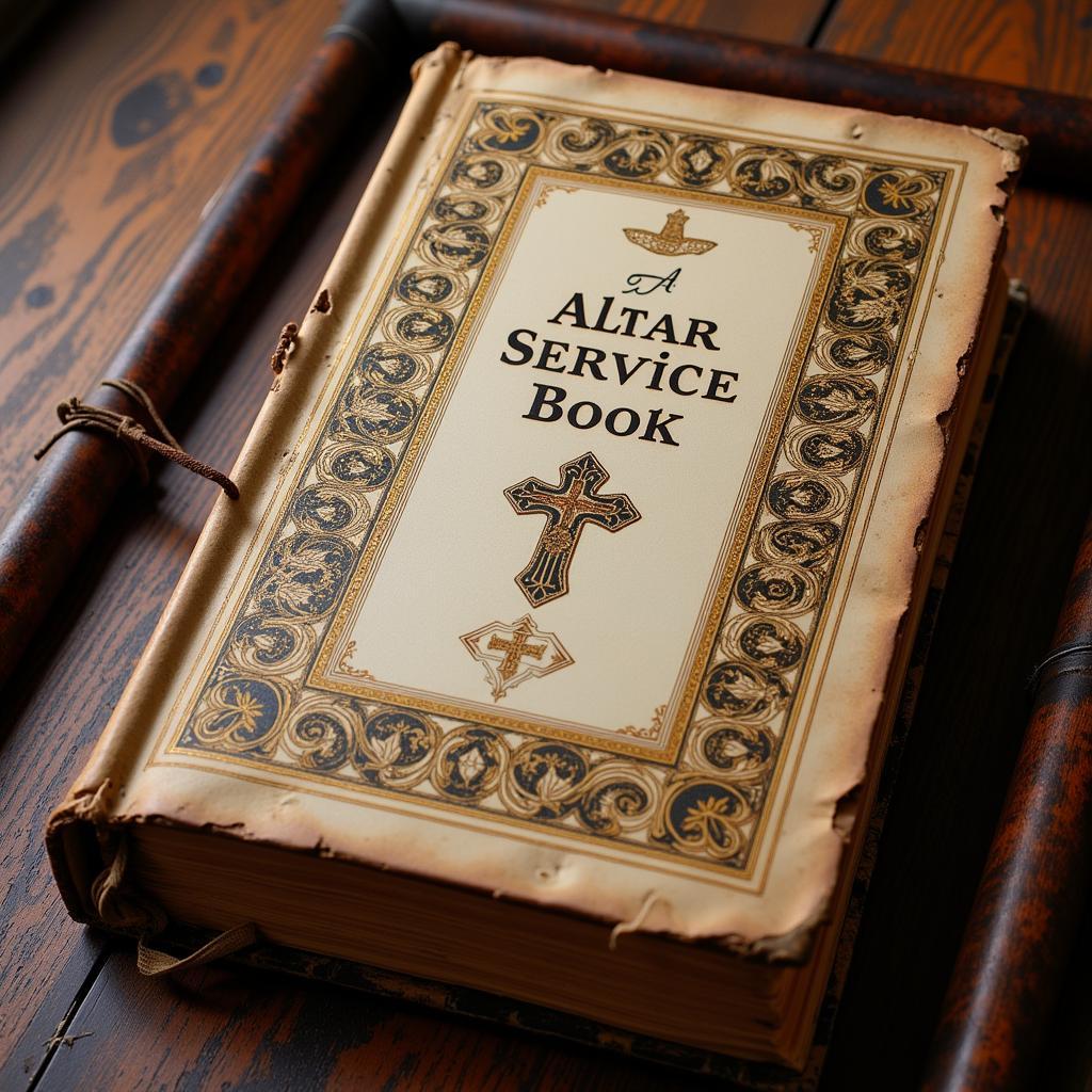 A close-up view of an altar server book cover