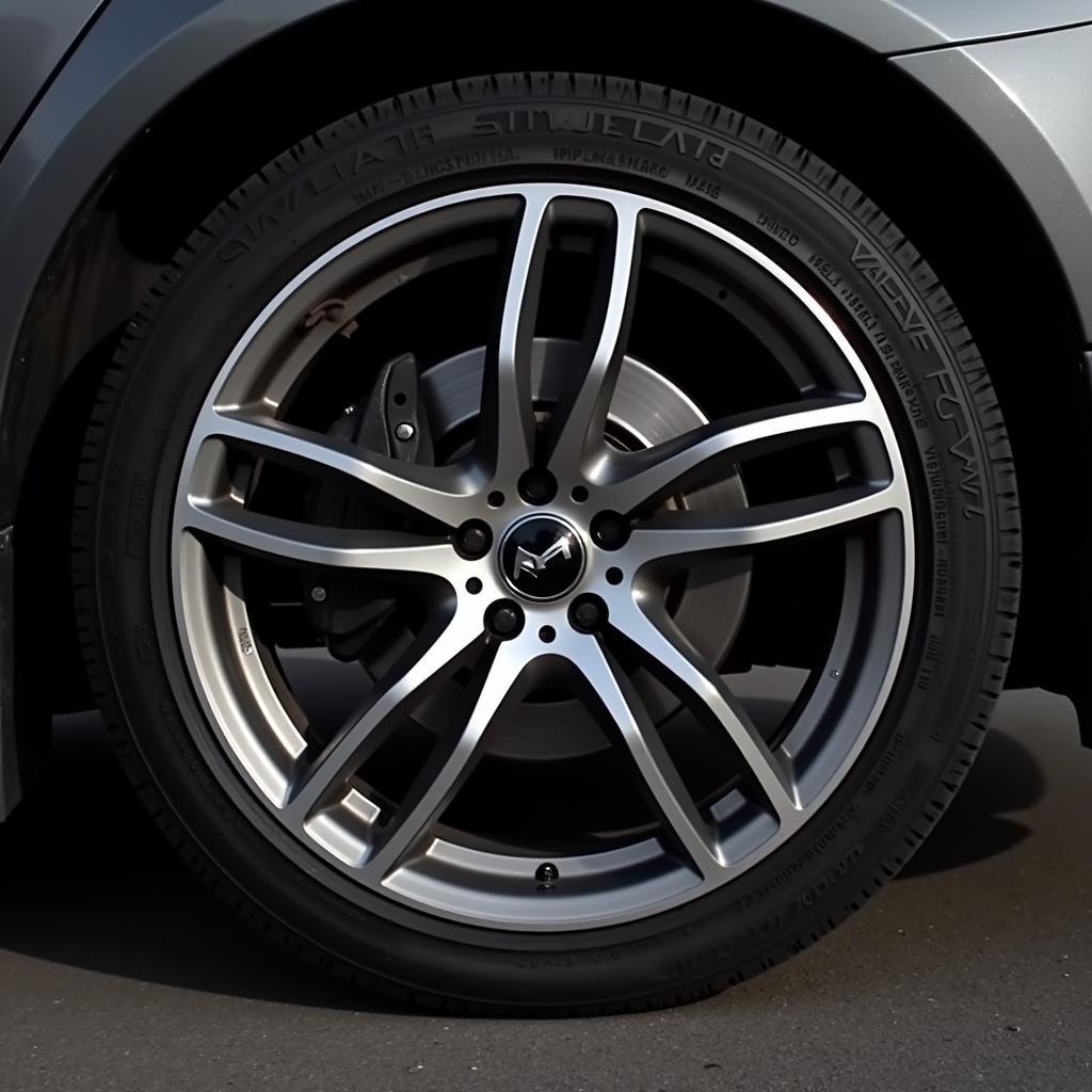 Close-up view of aluminum alloy wheels on a modern car