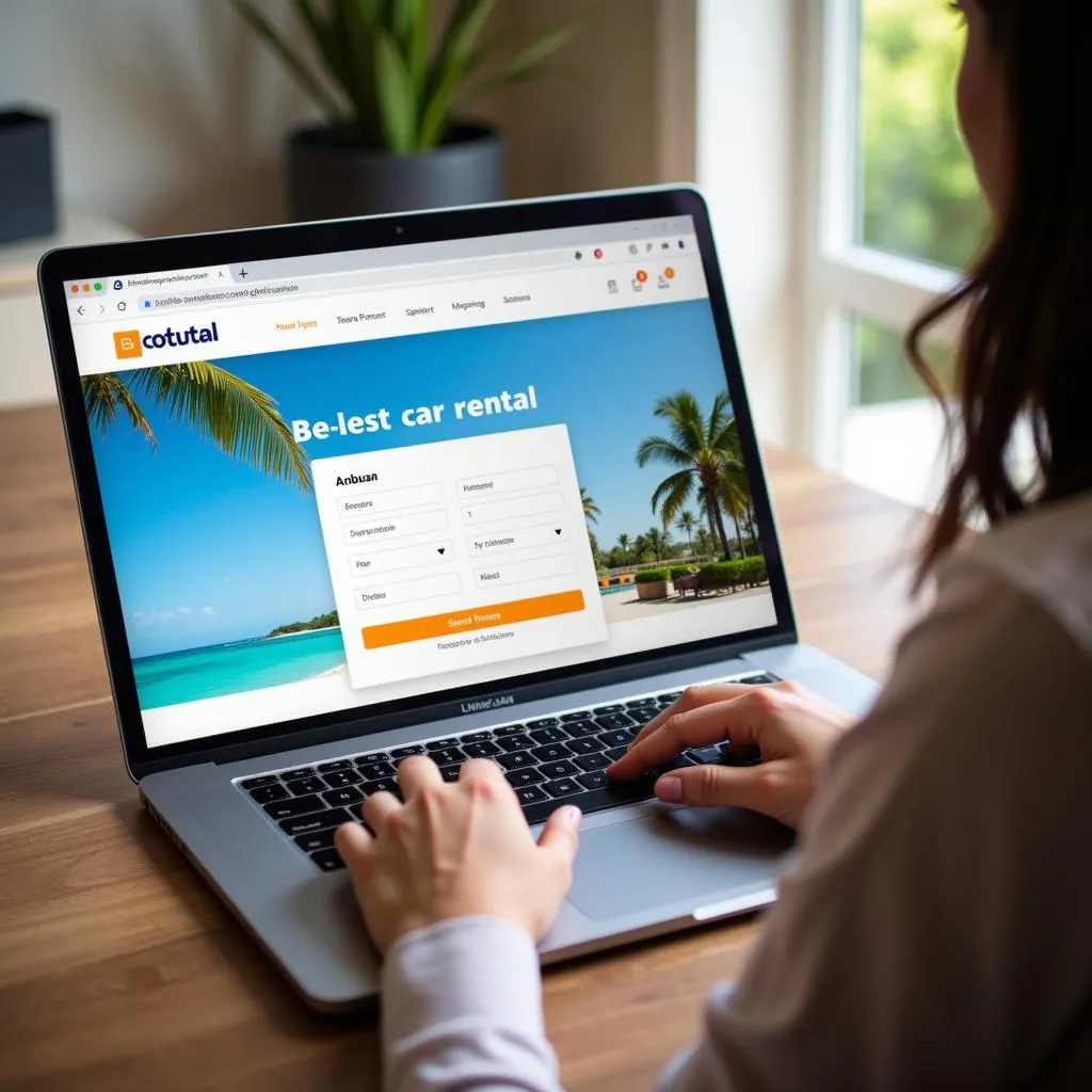 Person booking a rental car on a laptop.