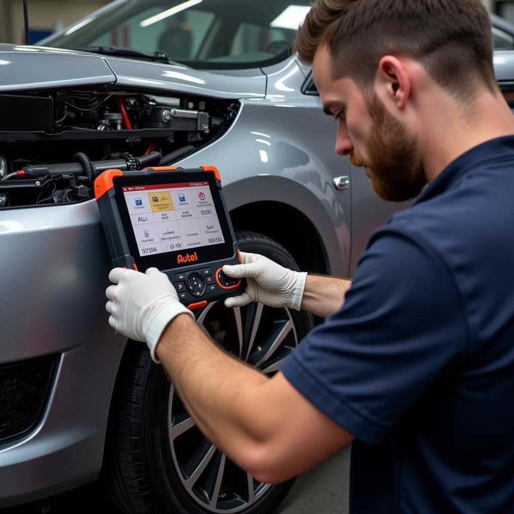 Technician Using Autel 6K to Diagnose a Car