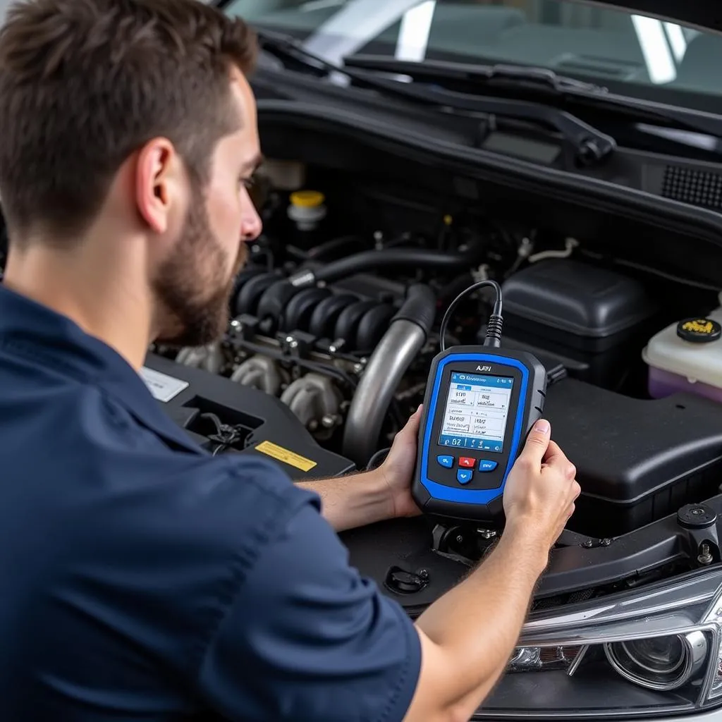 Mechanic Using Autel 802 Scanner