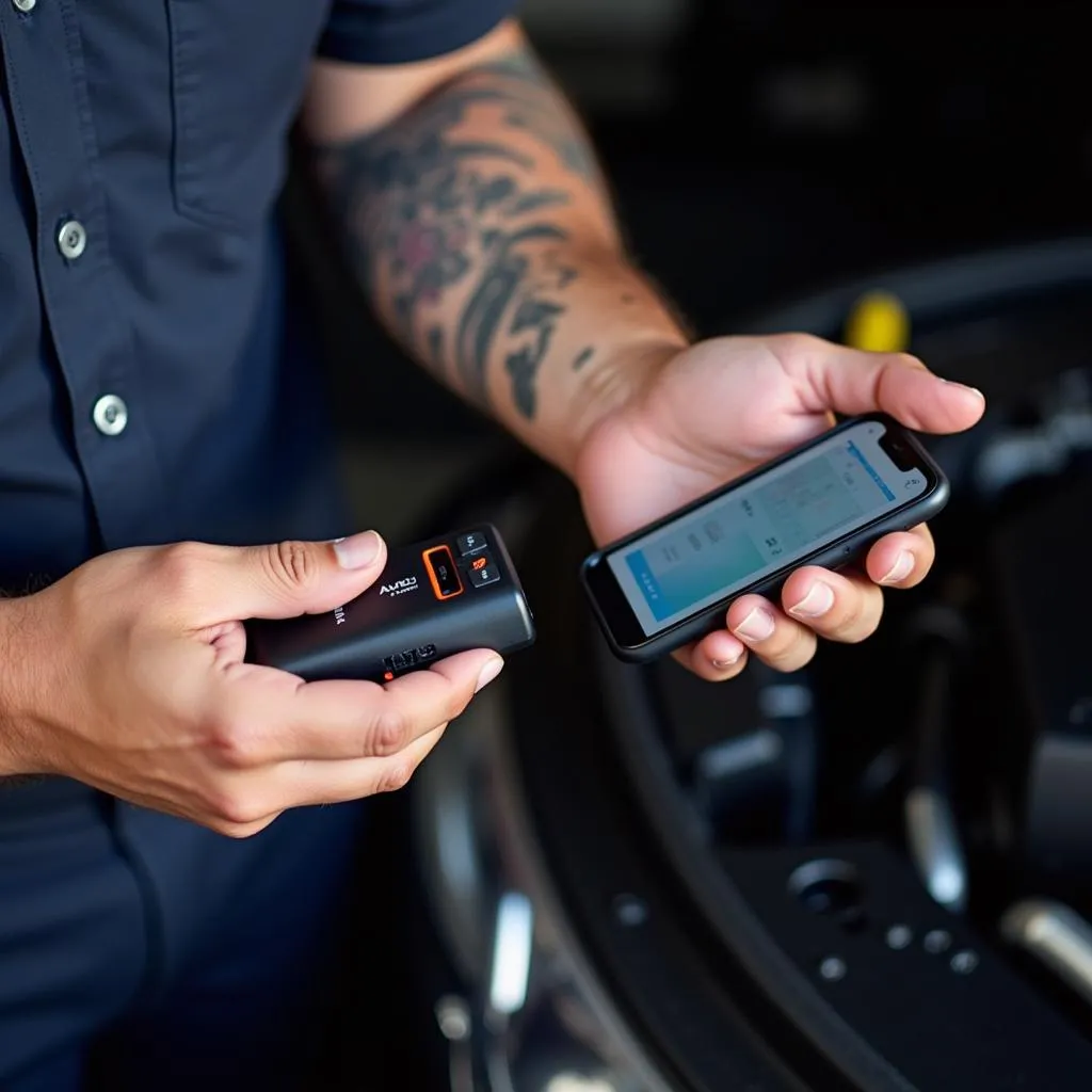 Mechanic Holding the Autel AP200 Scanner