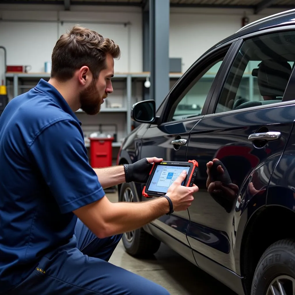 Mechanic Using Autel BT906