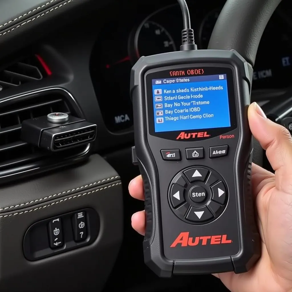 Autel Diagnostic Scanner Connected to Car's OBD2 Port