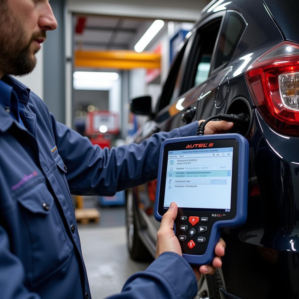 Autel DS Scanner Diagnosing a Car