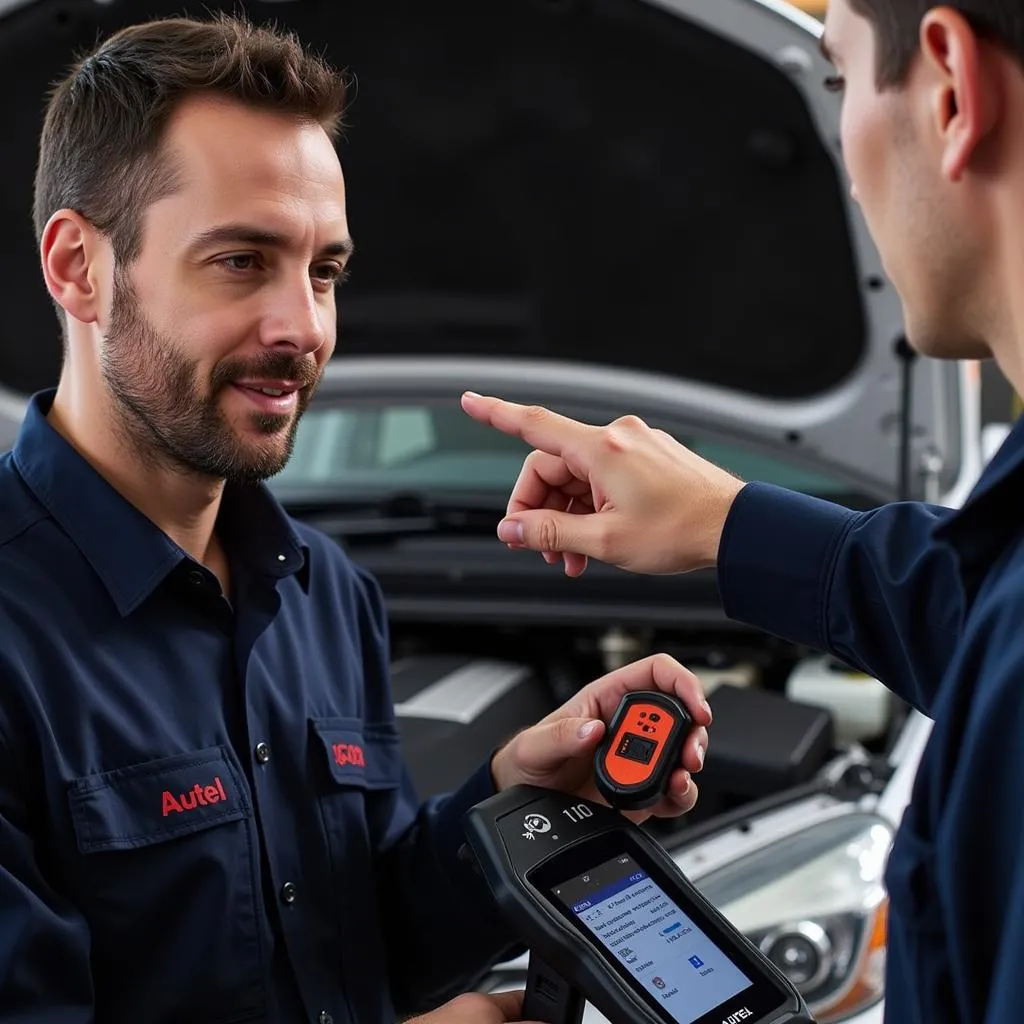 Mechanic using Autel DS808 Bi for bidirectional control