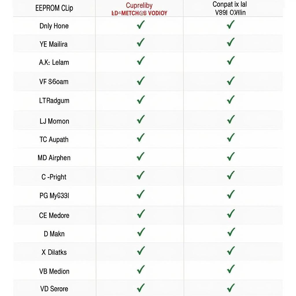 Autel EEPROM Clip Compatibility Chart