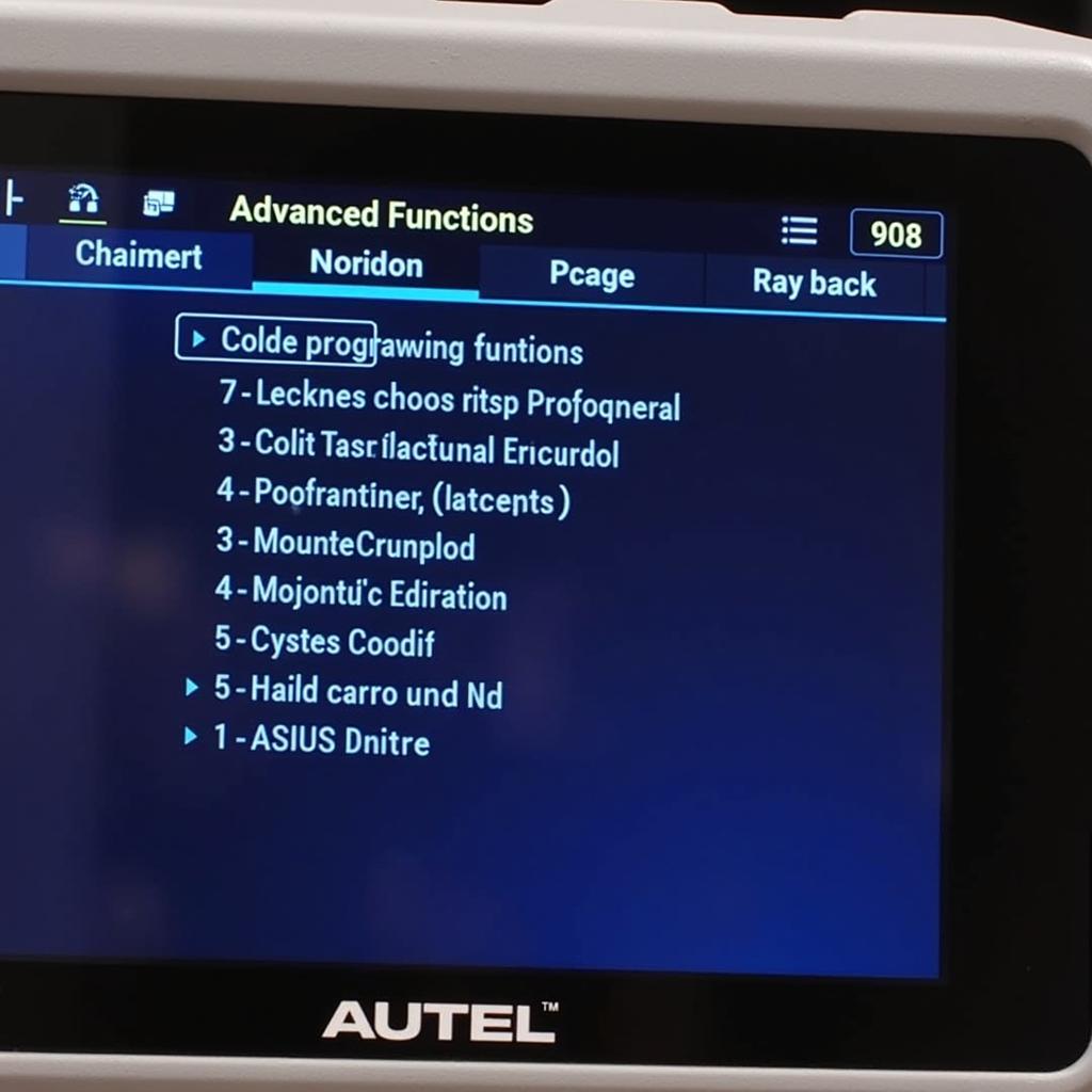 Autel Elite 908 Advanced Functions Screen